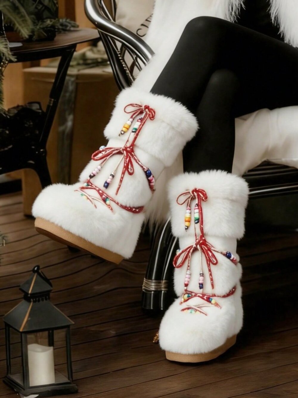 White Cute Women's Faux Fur Snow Boots - Picture 2 of 8